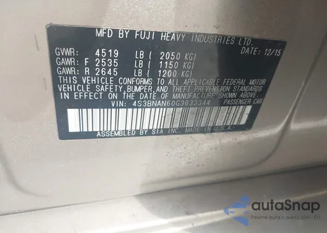 2016 Subaru Legacy 2.5I Limited z USA, uszkodzony, nr VIN 4S3BNAN60G3033344